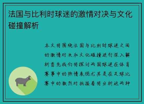 法国与比利时球迷的激情对决与文化碰撞解析